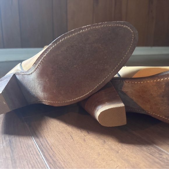 Vintage Frye Tall Western Boots Women’s 8 B Made USA Two-Tone Leather Heeled - Picture 12 of 14